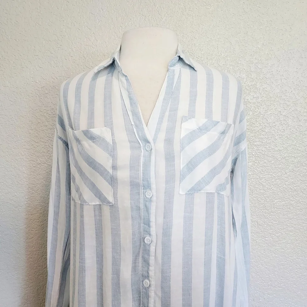 Thread & Supply Blue & White Striped Button Up Size XS - Picture 2 of 11